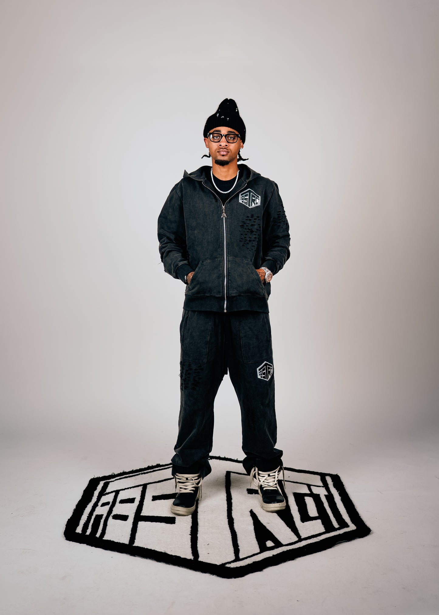 Distressed Leather Patch Sweatpants (Black)