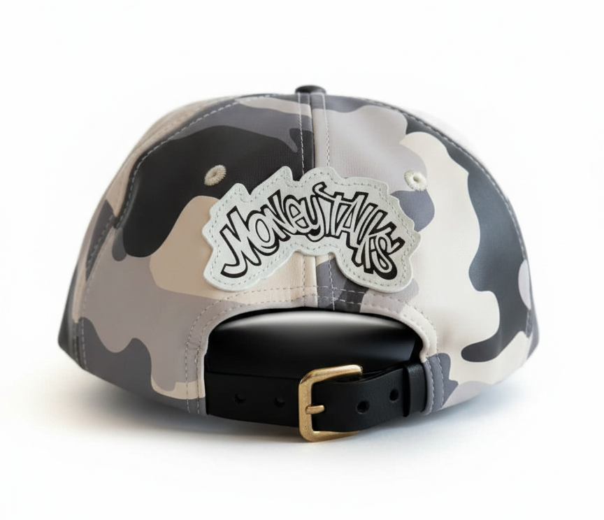 Money Talks Leather Cap (White Camo)