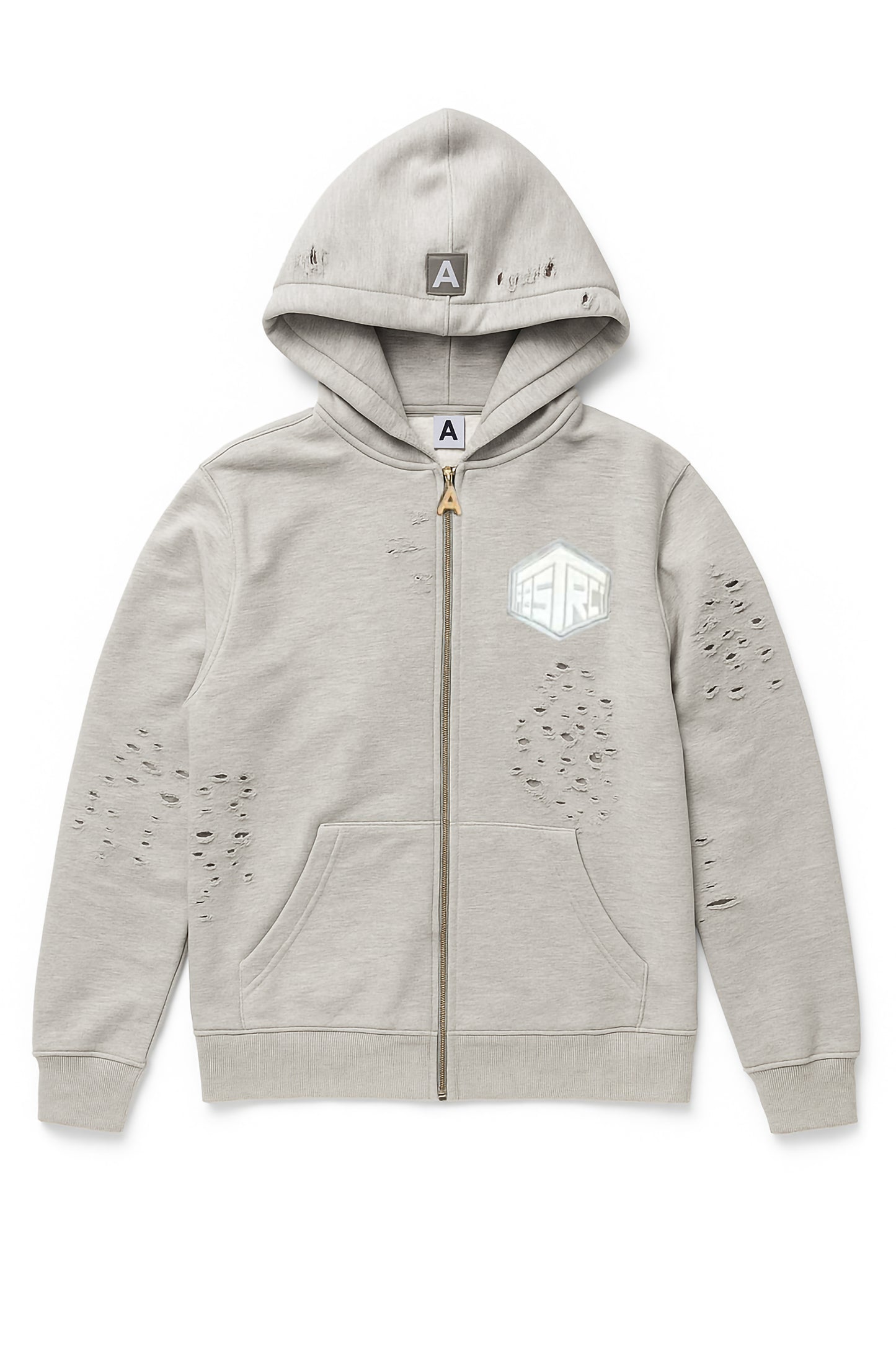 Distressed Leather Patch Zip Up (Gray)