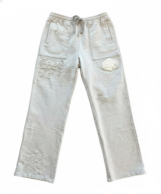 Distressed Leather Patch Sweatpants (Gray)