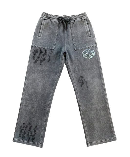 Distressed Leather Patch Sweatpants (Black)