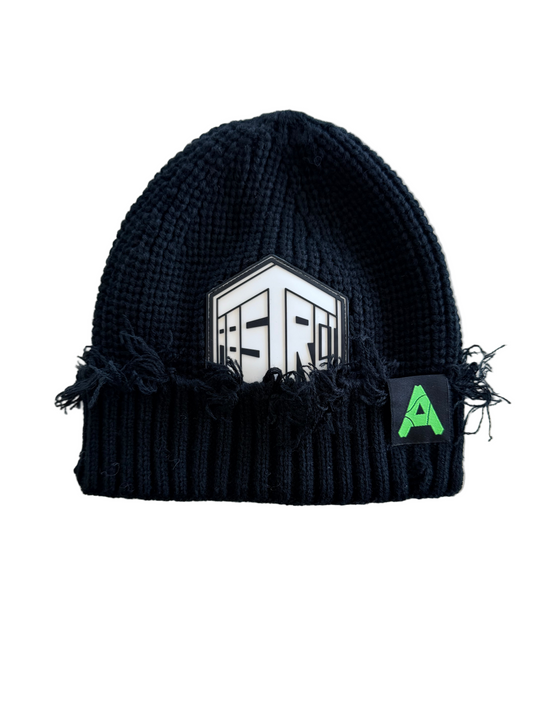 Hexagon Patch Distressed Beanie